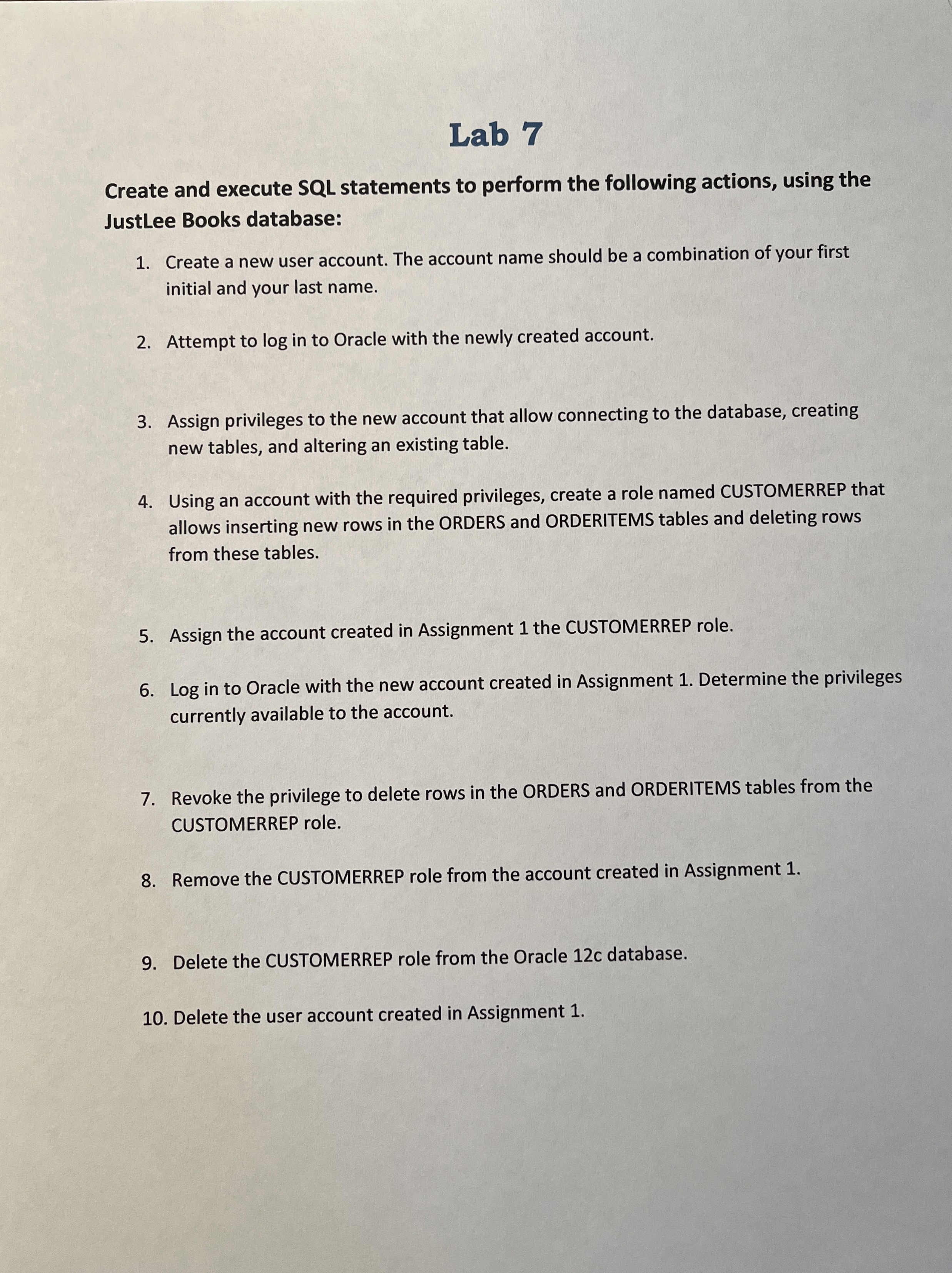 Lab 7 Create and execute SQL statements to