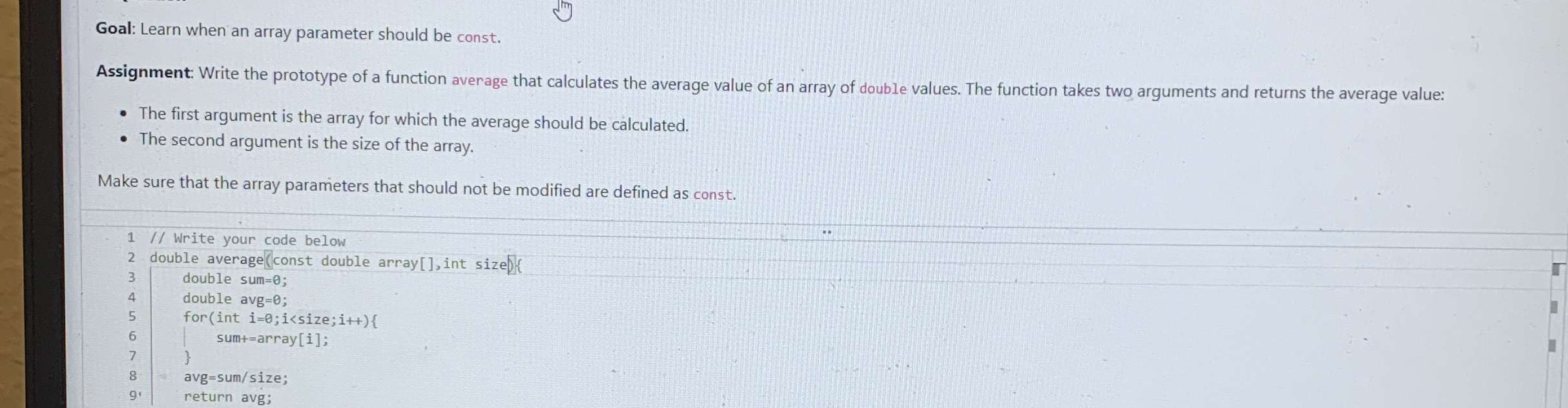 Goal: Learn when an array parameter should be