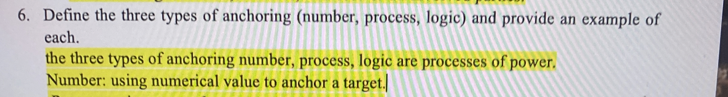 Define the three types of anchoring ( number ,