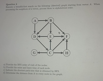 Question 4 Exroute a breadth - first syarch on