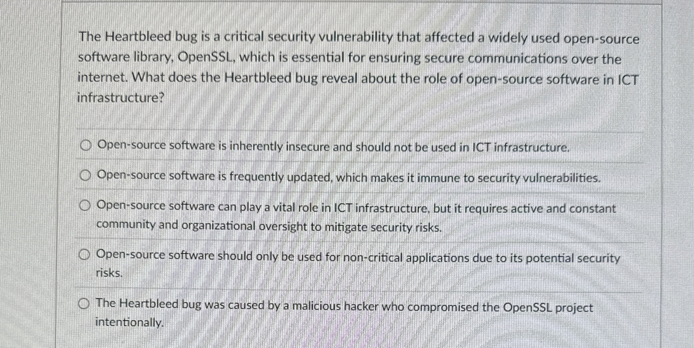 The Heartbleed bug is a critical security