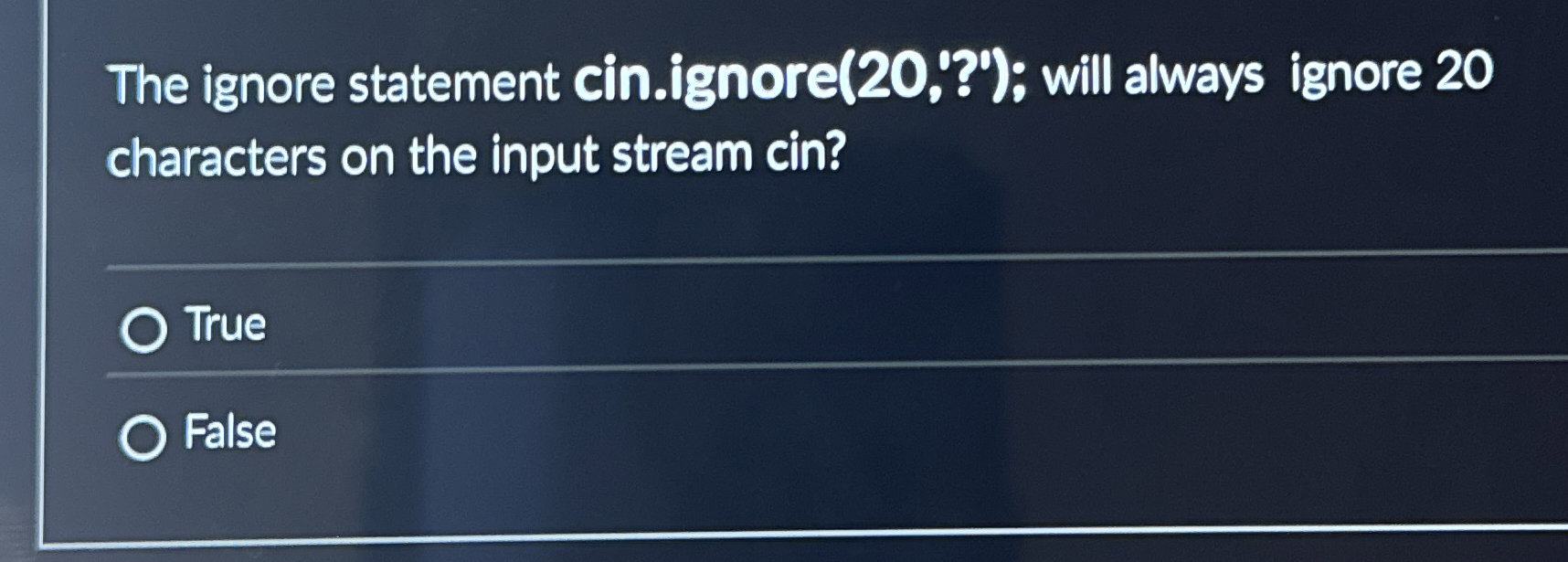 The ignore statement cin.ignore ( 2 0 , ? ' ) ;