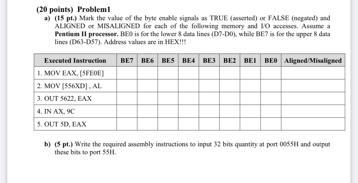 ( 2 0 points ) Problem 1 a ) ( 1 5 pt . ) Mark