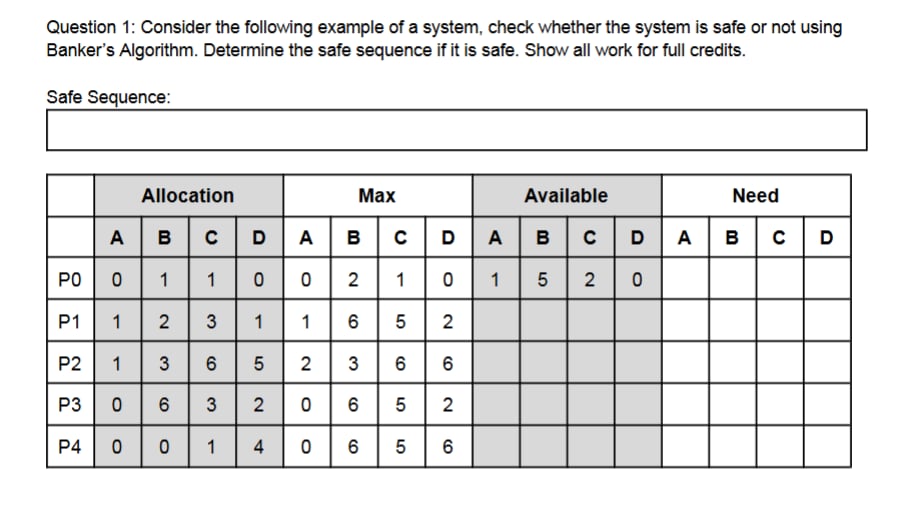 Question 1 : Consider the following example of a