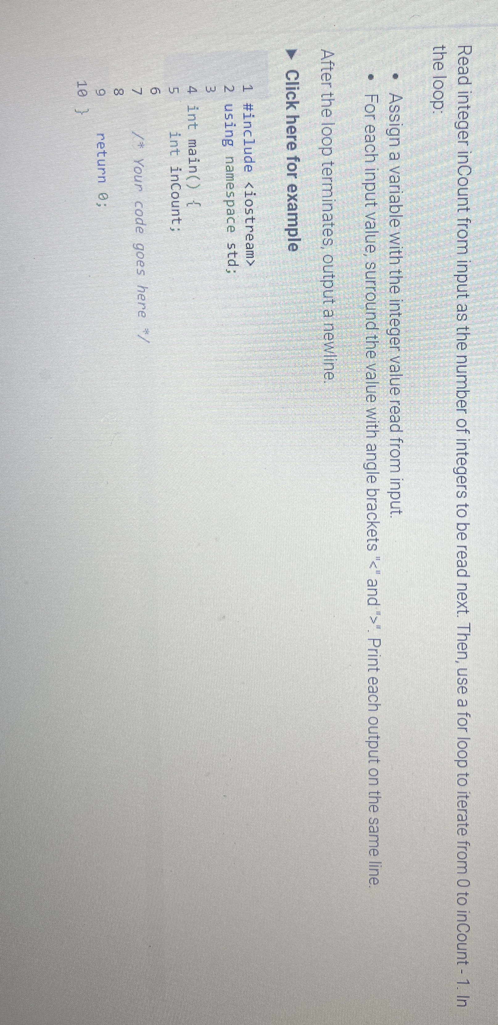 Read integer inCount from input as the number of