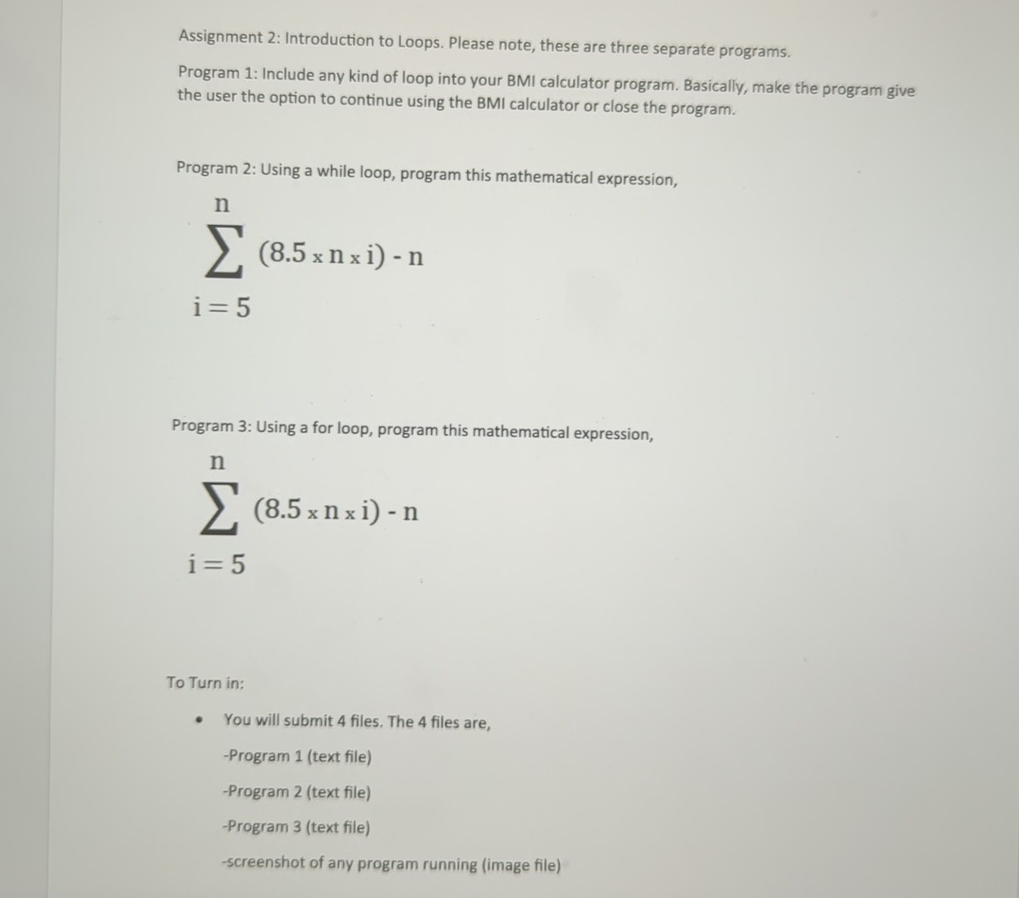 Assignment 2 : Introduction to Loops. Please