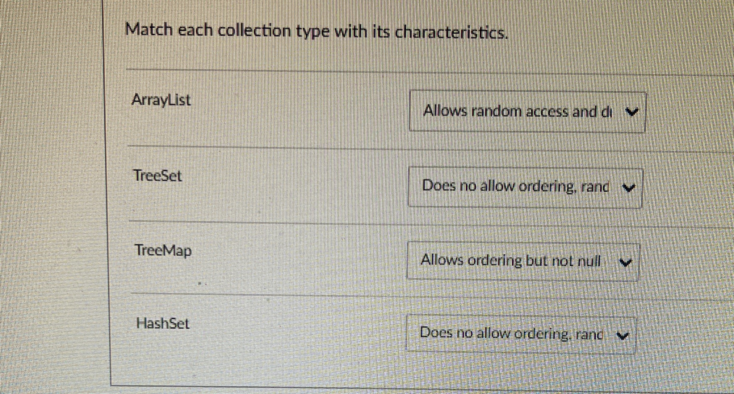 Match each collection type with its
