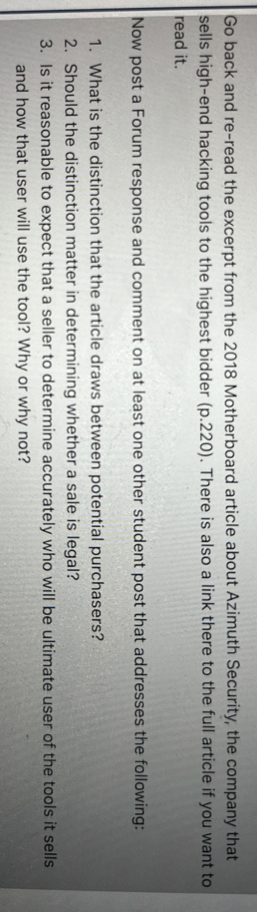 Go back and re - read the excerpt from the 2 0 1