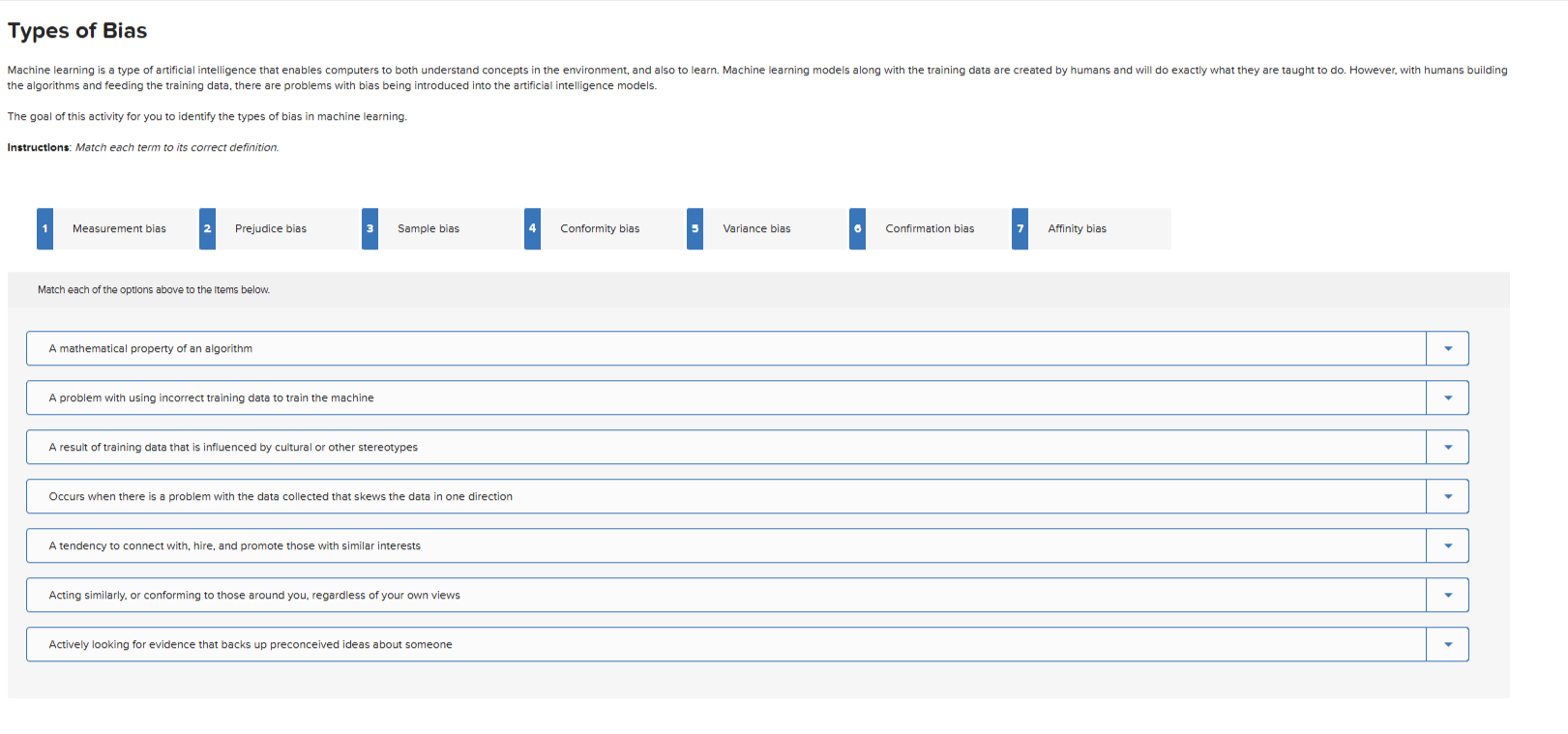 Types of Bias the algorithms and feeding the