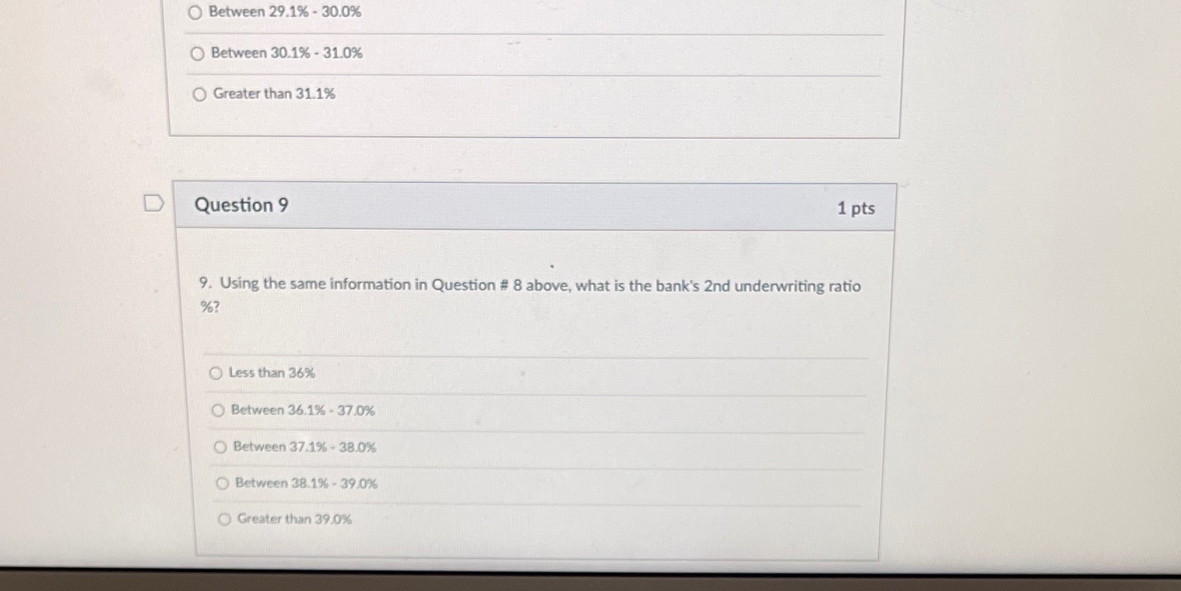O Between 29.1% - 30.0% Between 30.1% - 31.0%