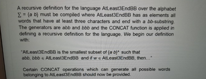 A recursive definition for the language AtLeast 3