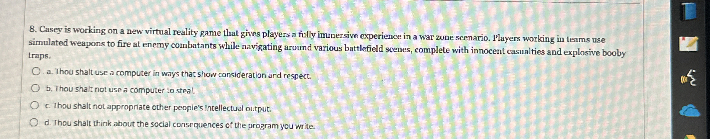 Casey is working on a new virtual reality game