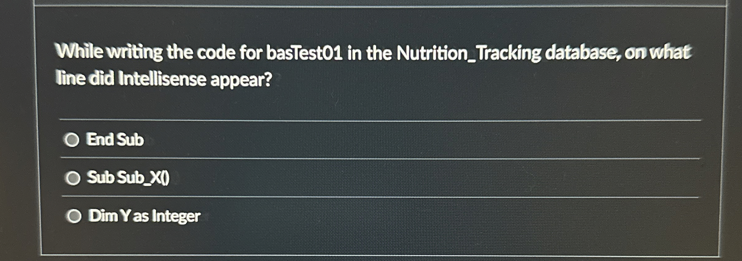 While writing the code for basTest 0 1 in the