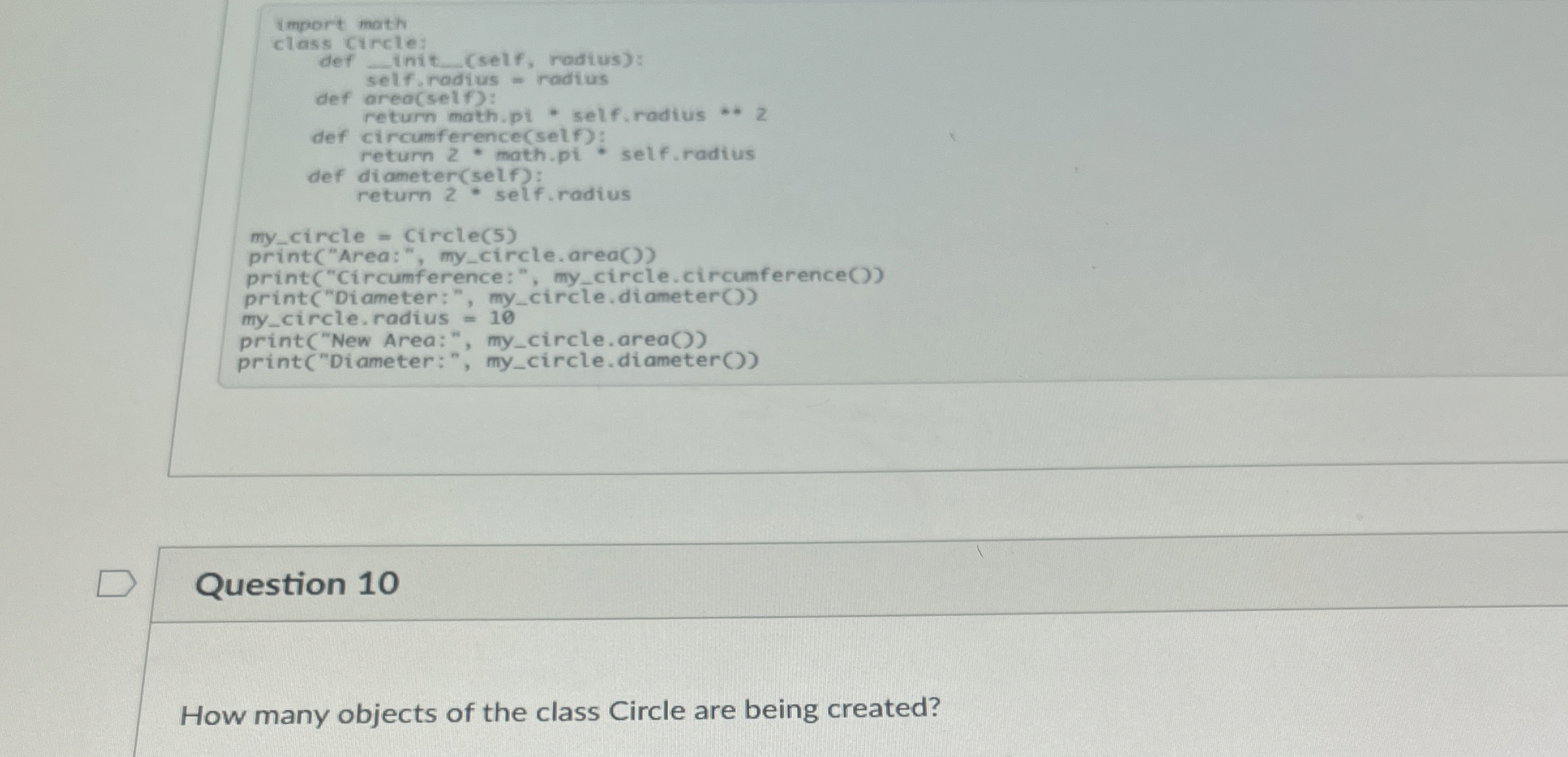t mport moth class circle: def ( self , radius )