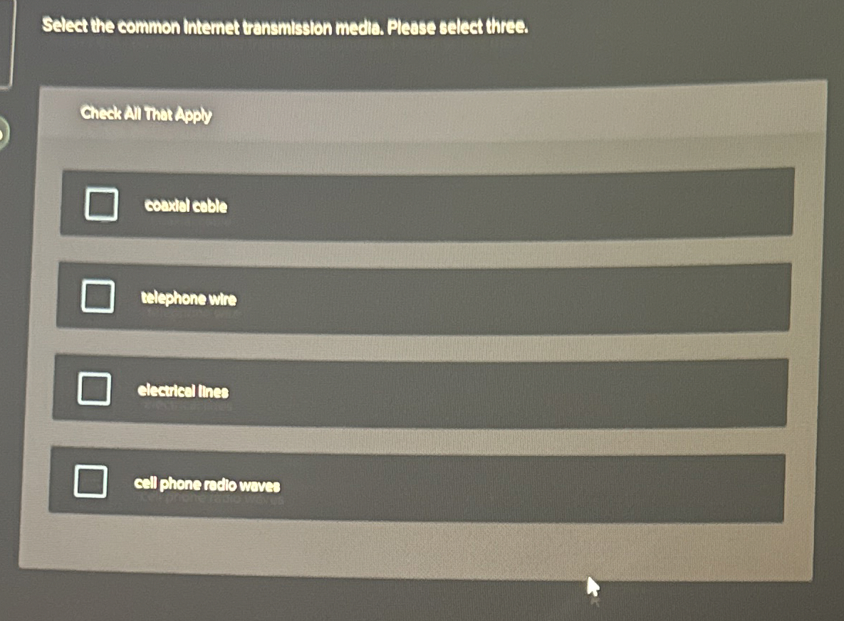 Seleat the common litemet tansmisston medta.