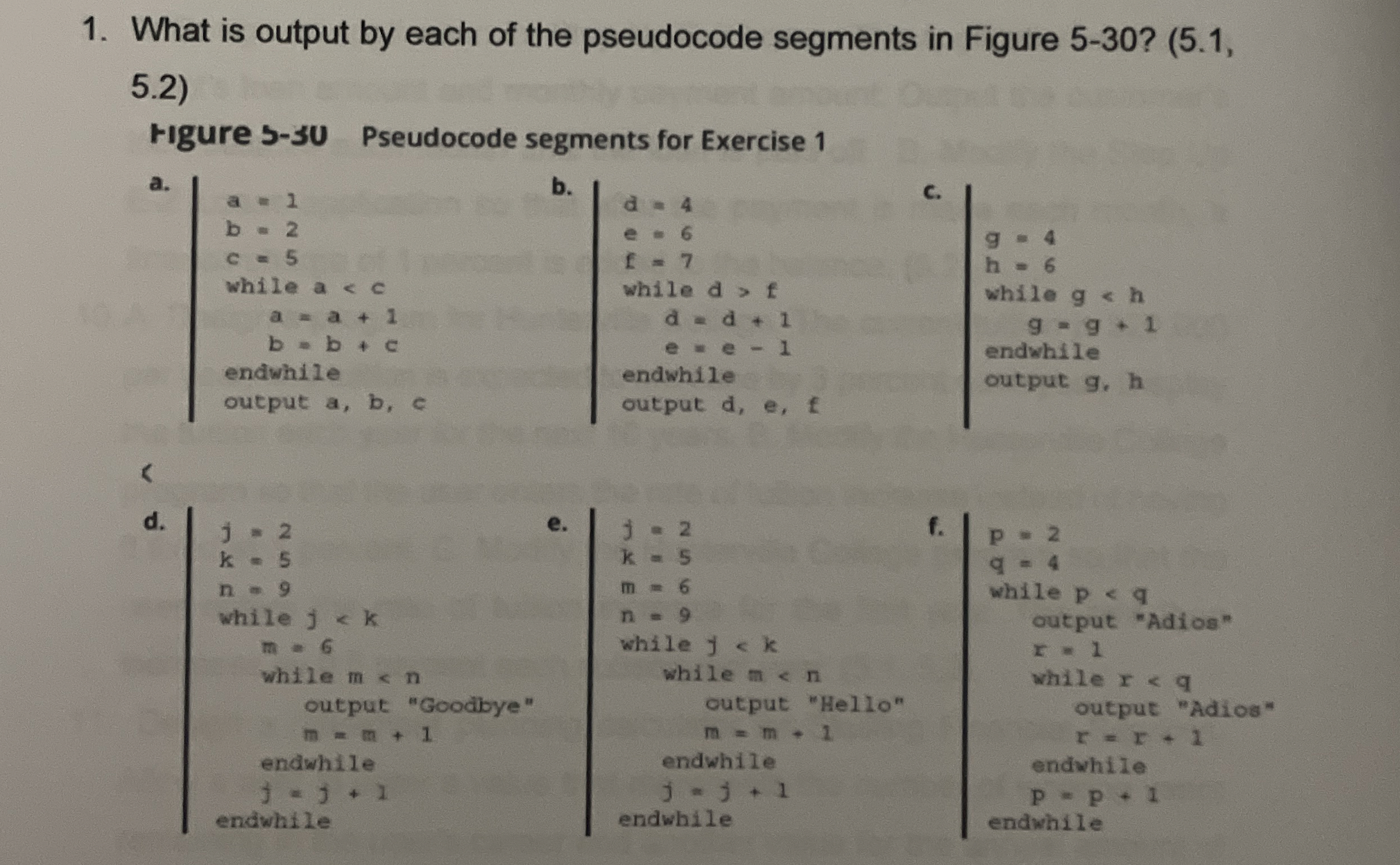 What is output by each of the pseudocode segments