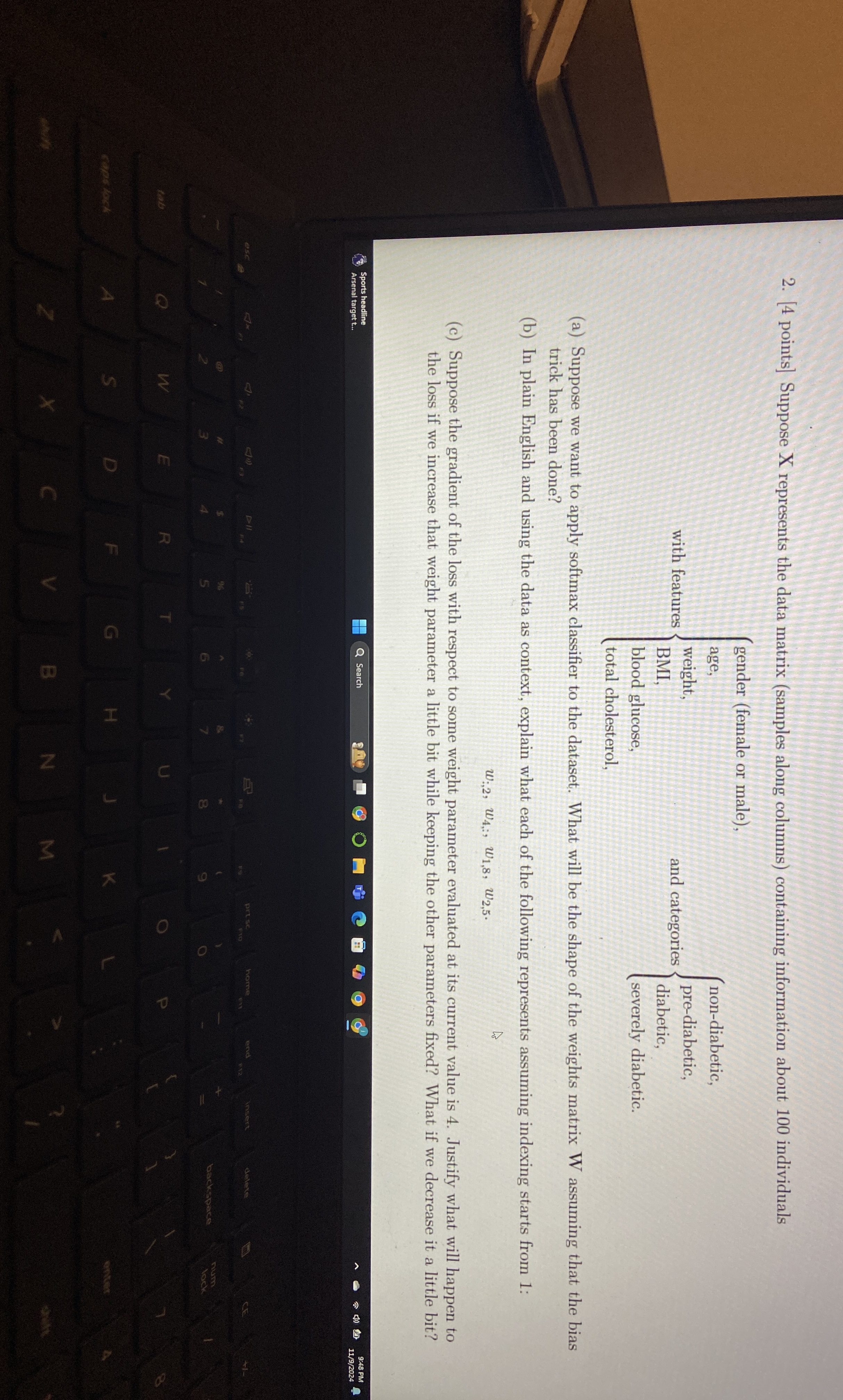 [ 4 points ] Suppose X represents the data matrix