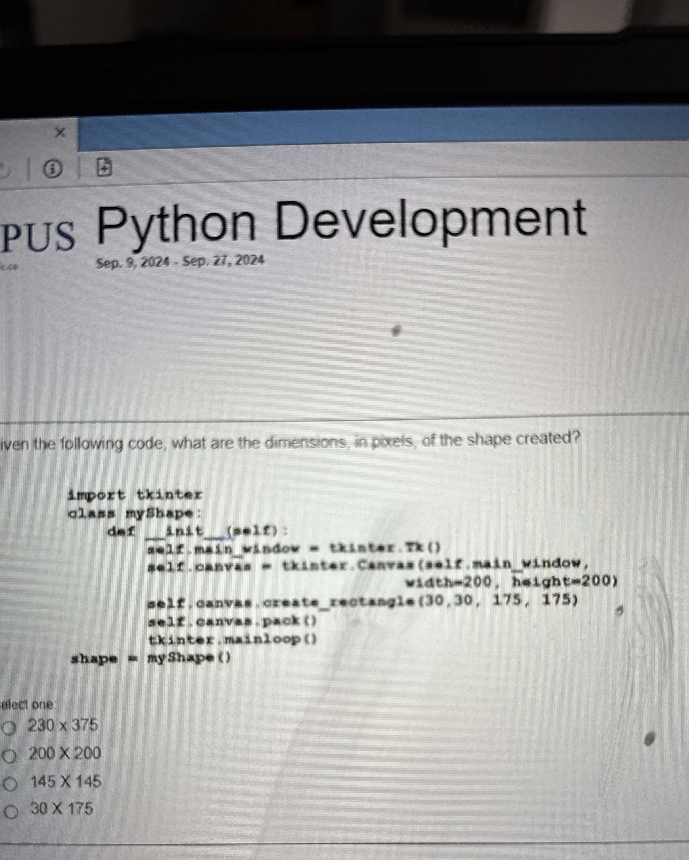 iven the following code, what are the dimensions,