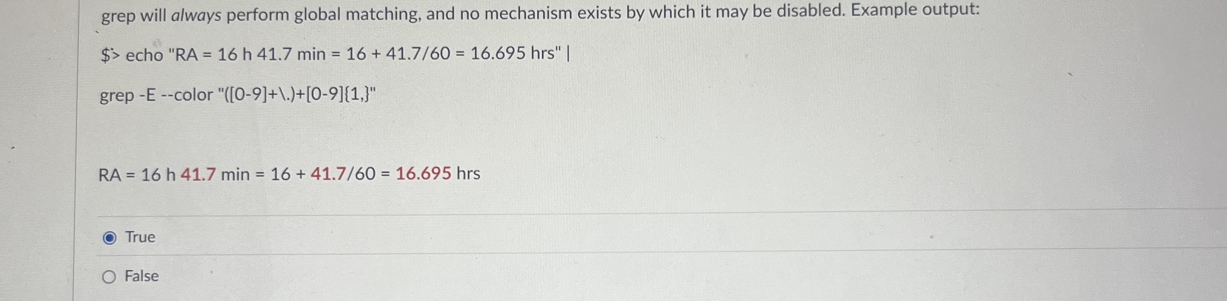 grep will always perform global matching, and no