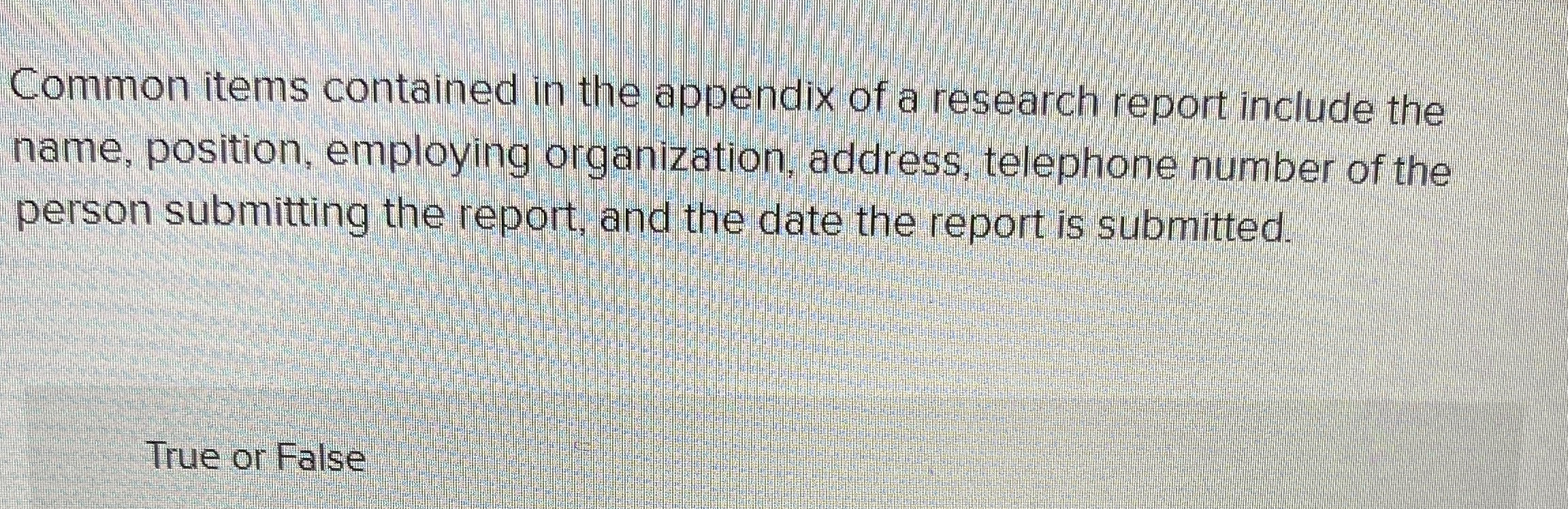 Common items contained in the appendix of a