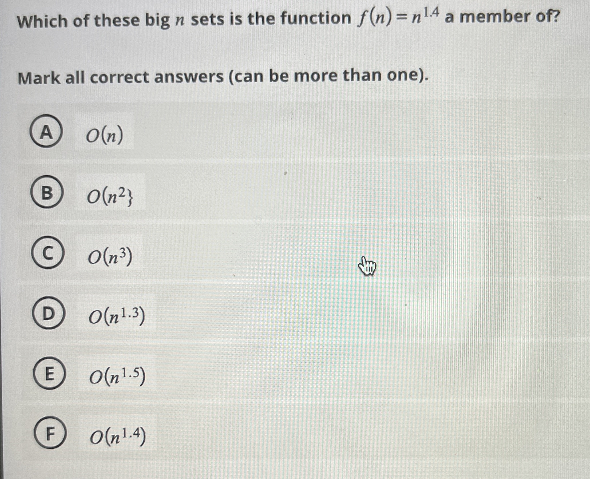 Which of these big n sets is the function f ( n )