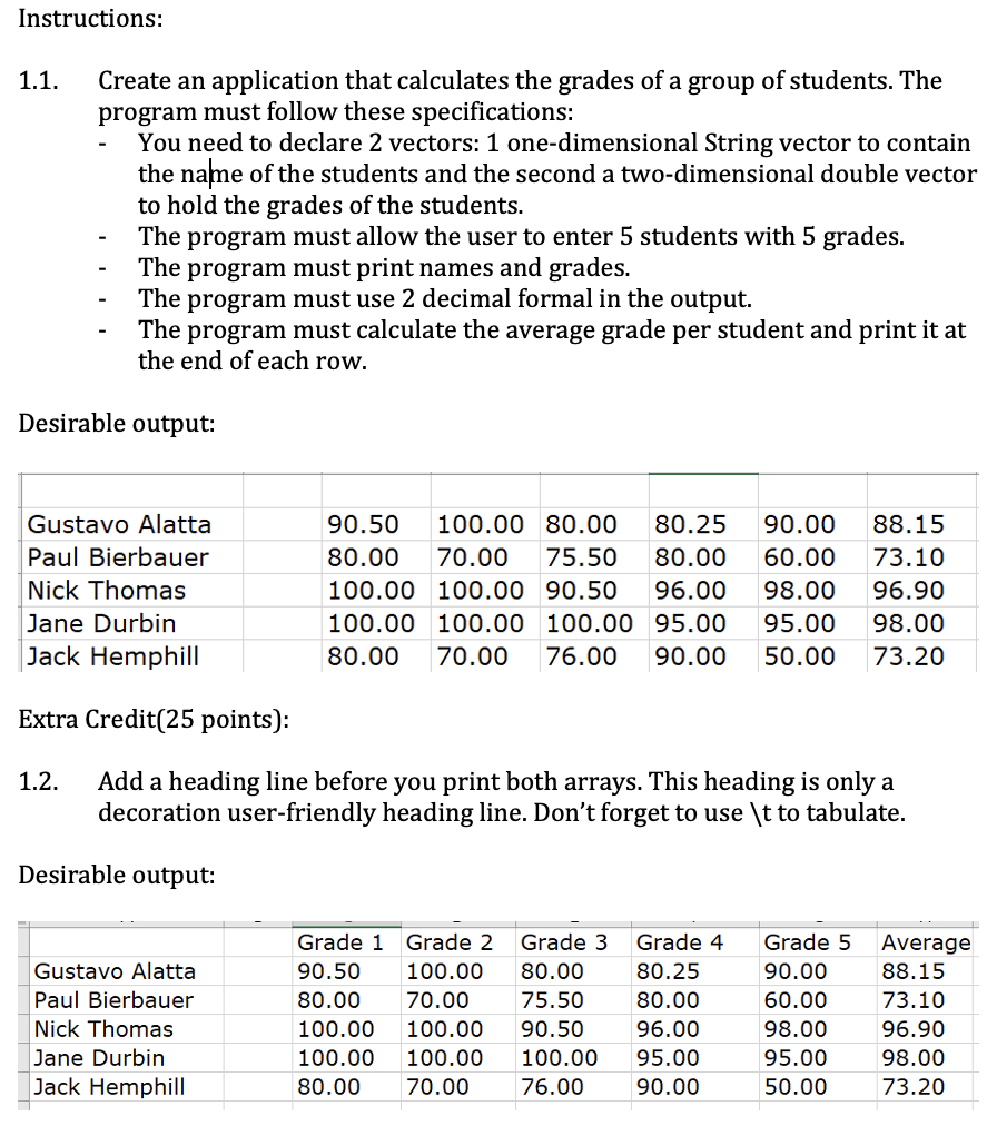 Instructions: * * * DO IT USING VECTORS IN