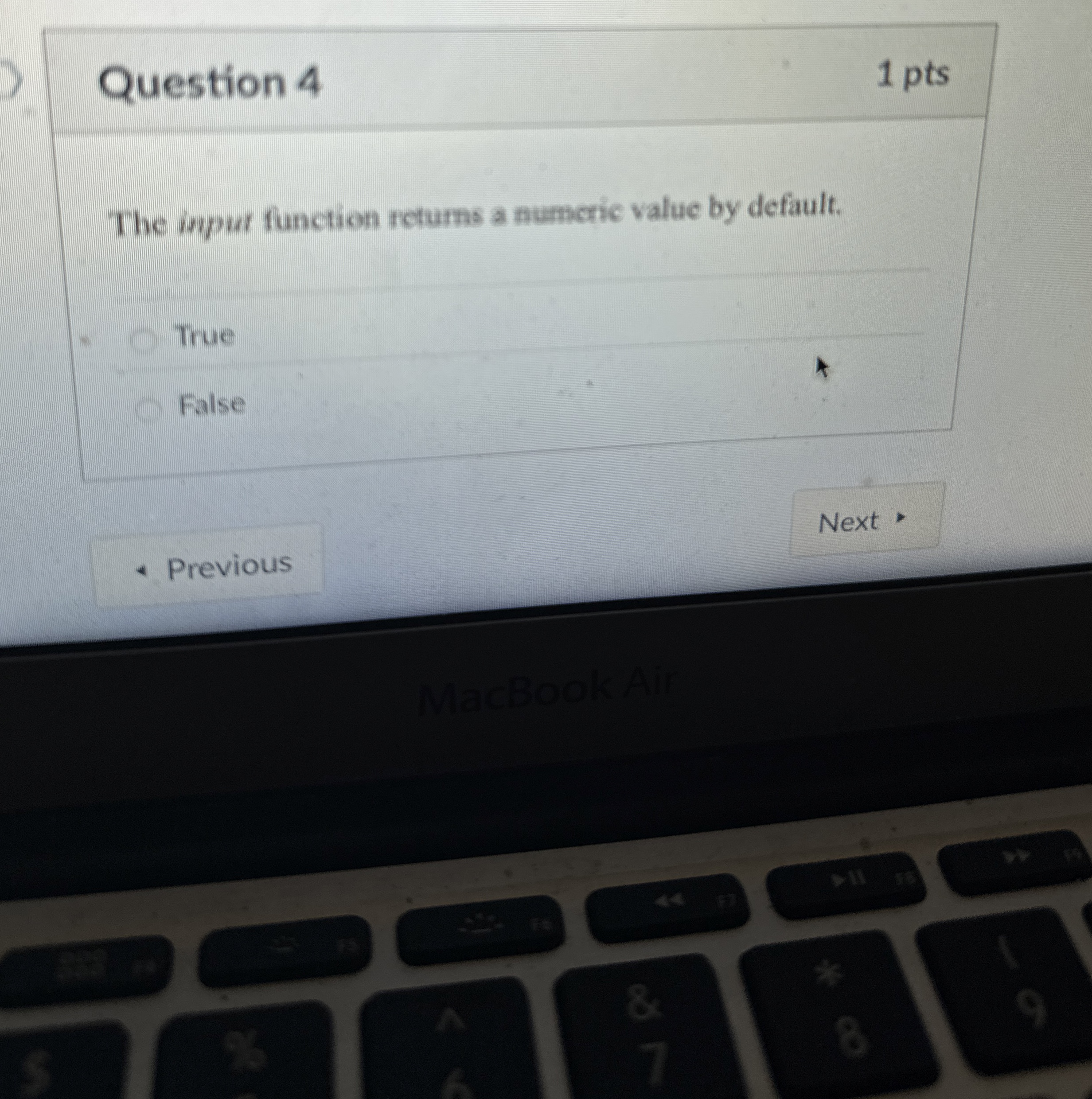 Question 4 The input function returns a numeric