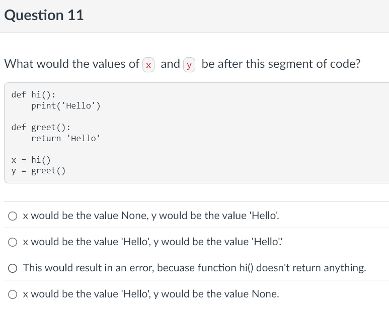 What would the values of and y be after this