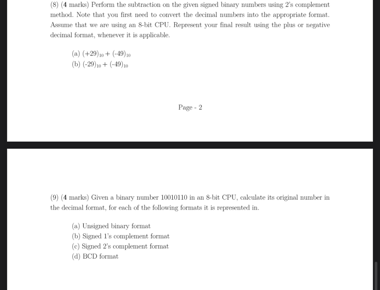 ( 8 ) ( 4 marks ) Perform the subtraction on the