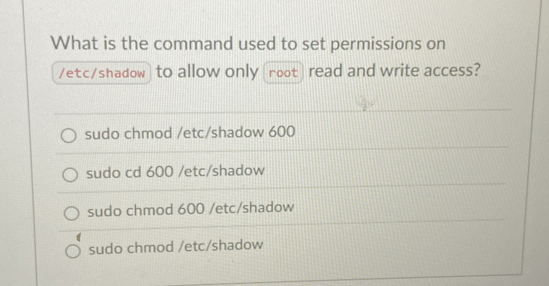 What is the command used to set permissions on to