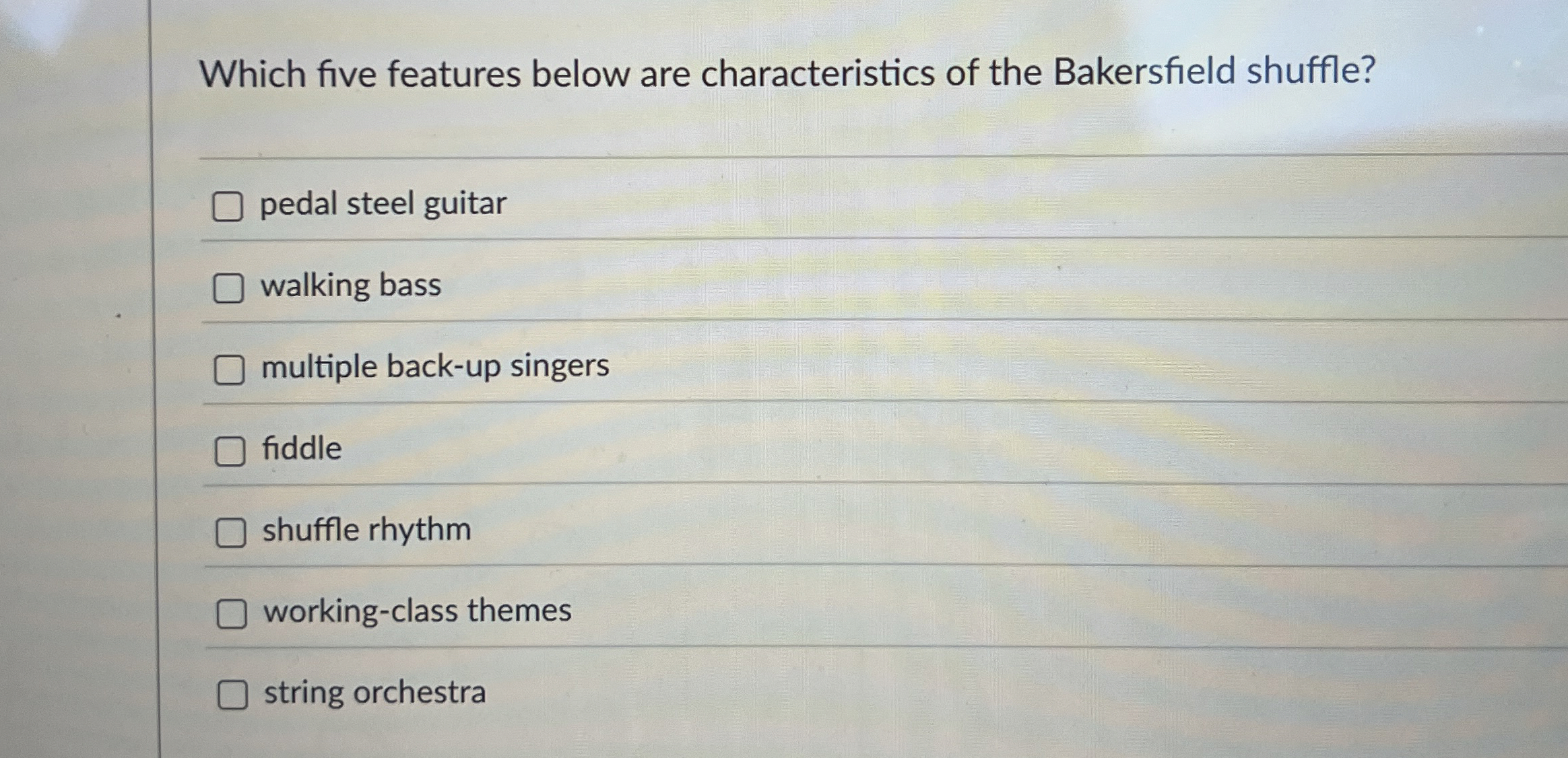 Which five features below are characteristics of