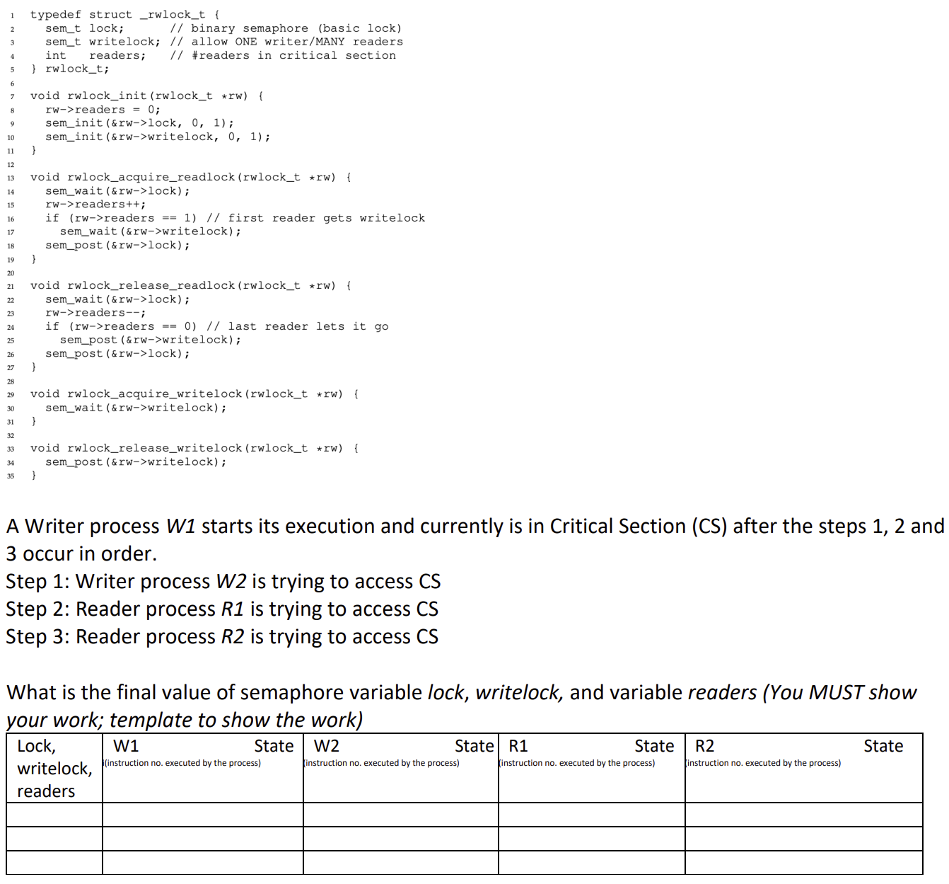 Refer to the Readers Writers problem shown in the