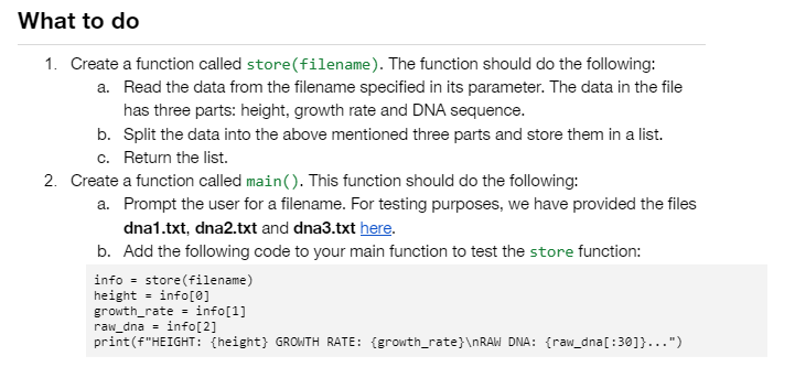 PYTHON 1 . Create a function called store (