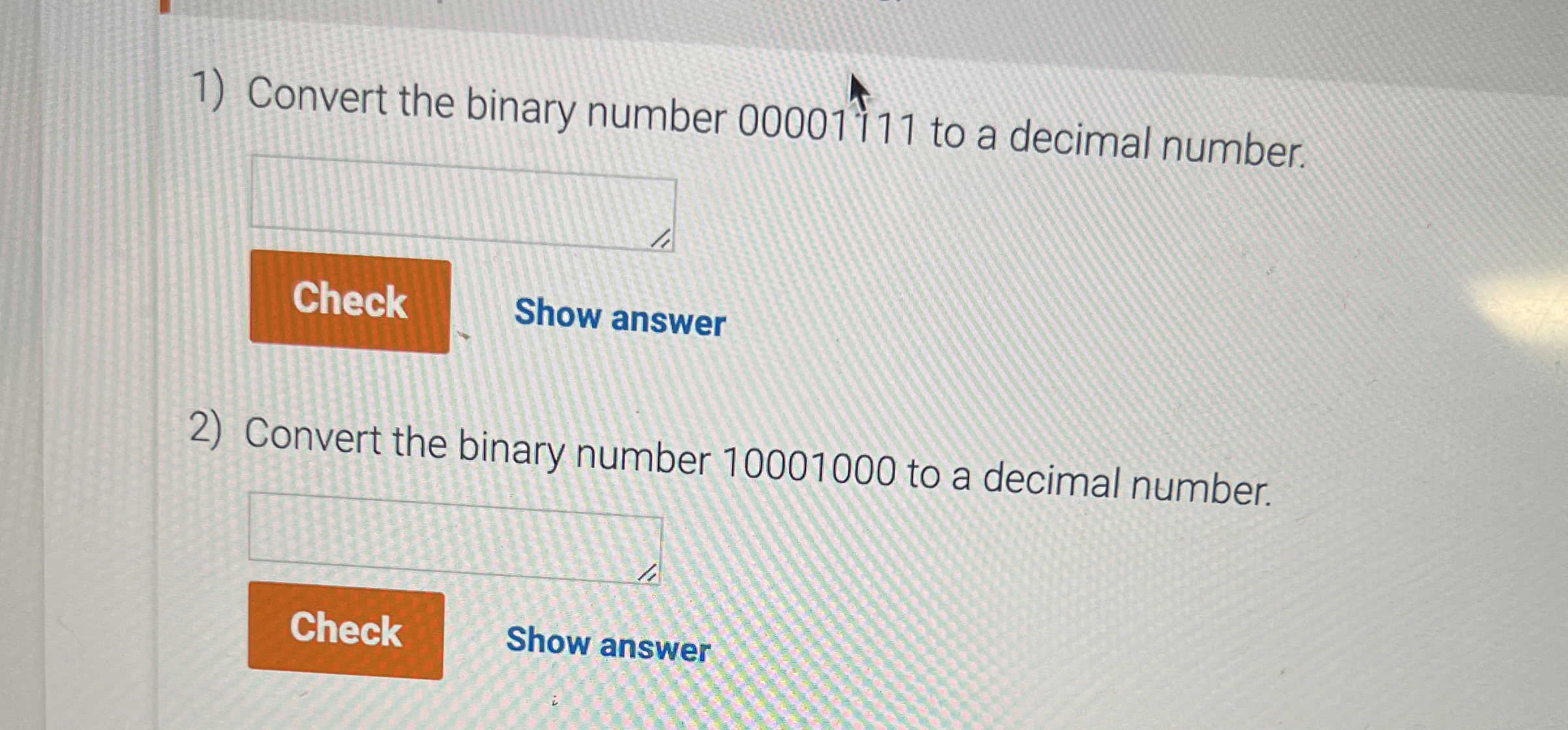 Convert the binary number 0 0 0 0 1 1 1 1 1 to a