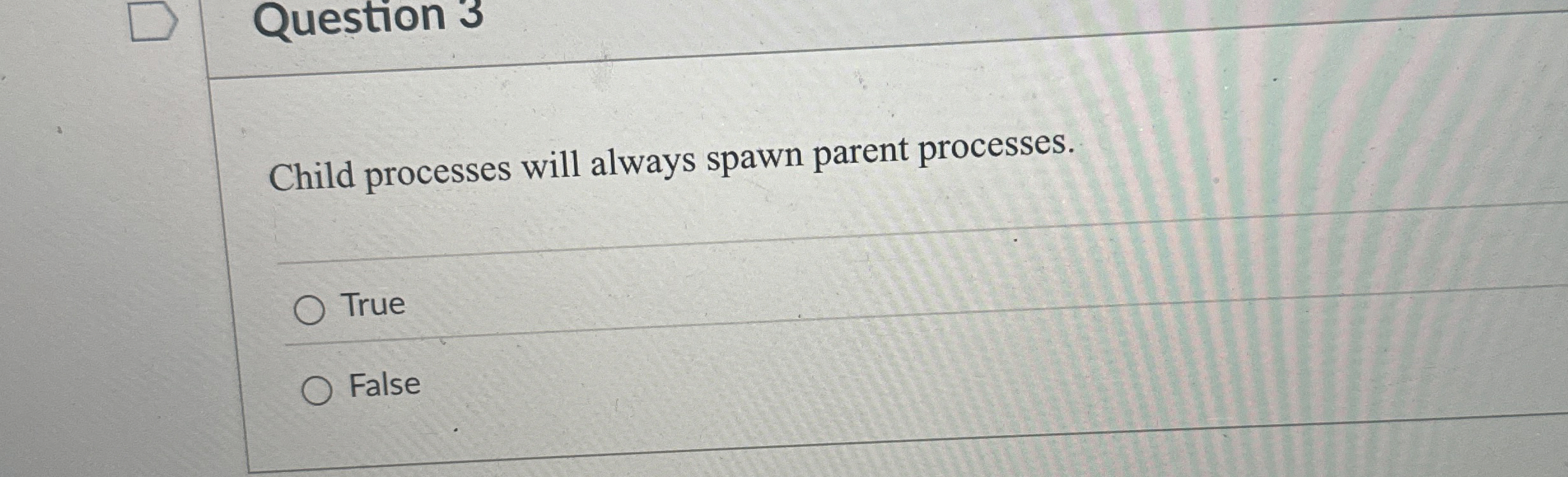 Question 3 Child processes will always spawn