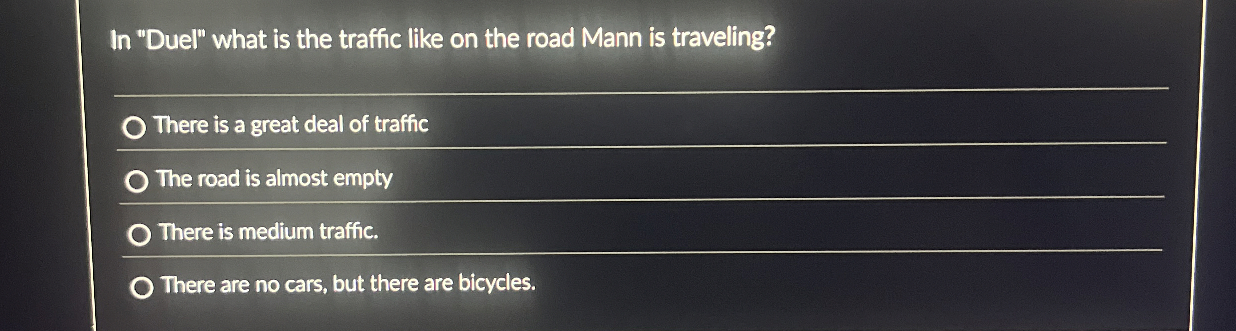 In "Duel" what is the traffic like on the road