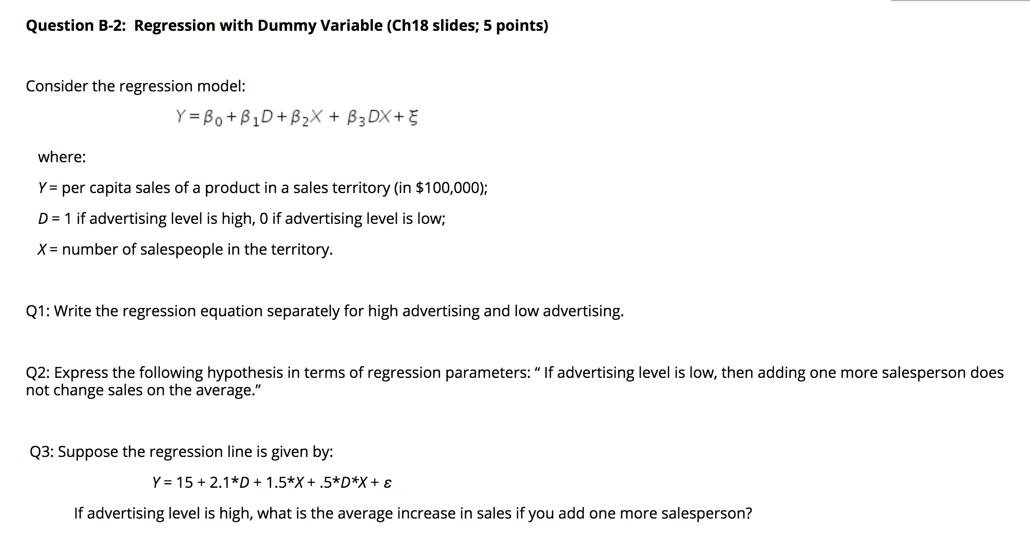 Question B-2: Regression with Dummy Variable