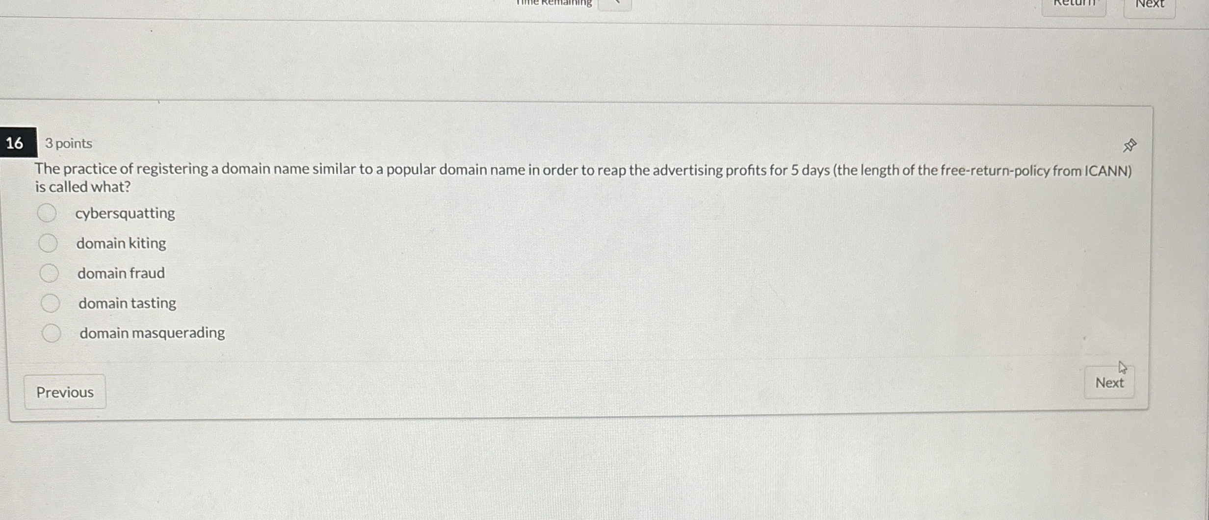 1 6 3 points The practice of registering a domain
