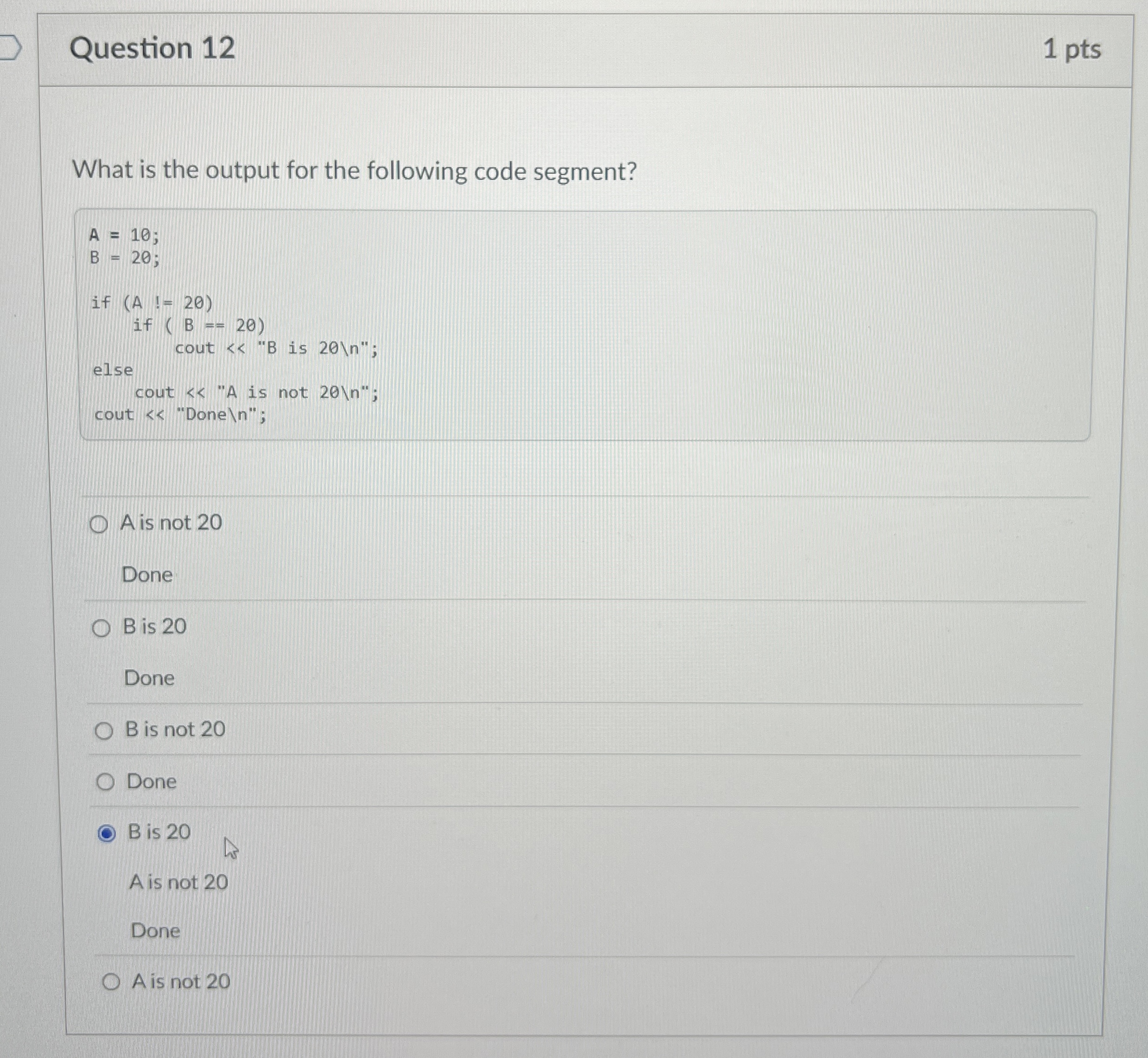 Question 1 2 What is the output for the following