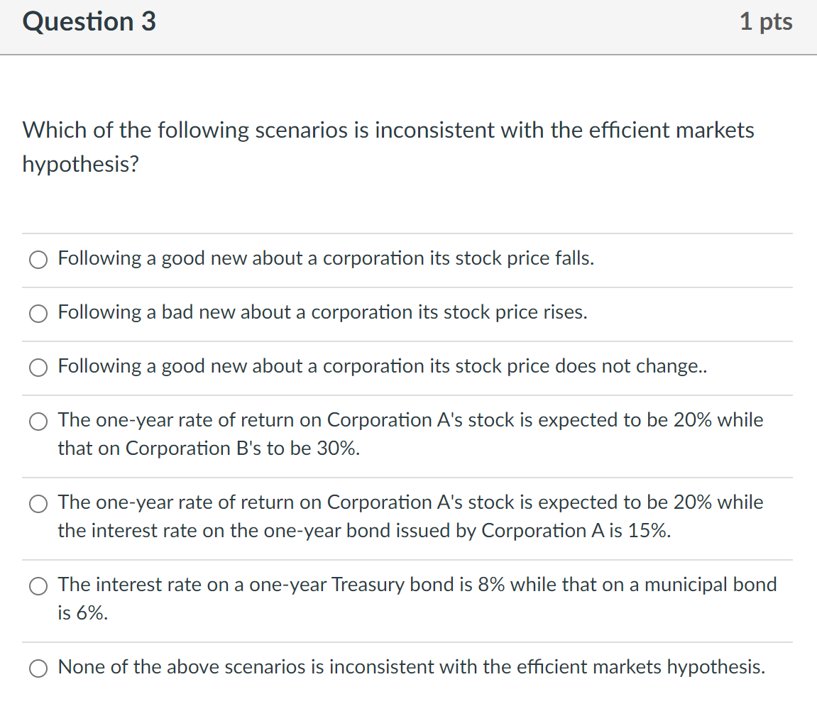 Question 1 1 pts Which of the following is the