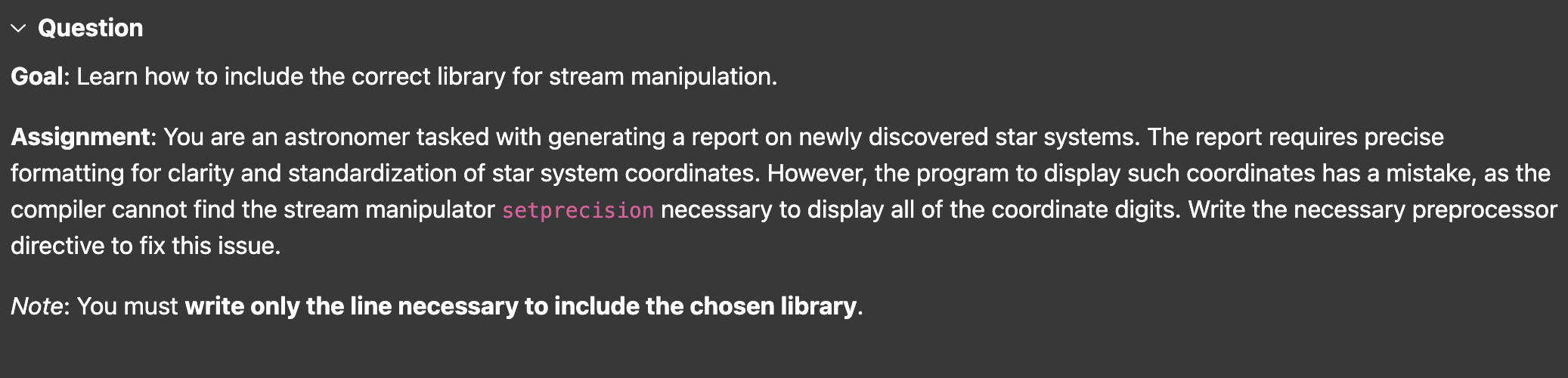 Question Goal: Learn how to include the correct