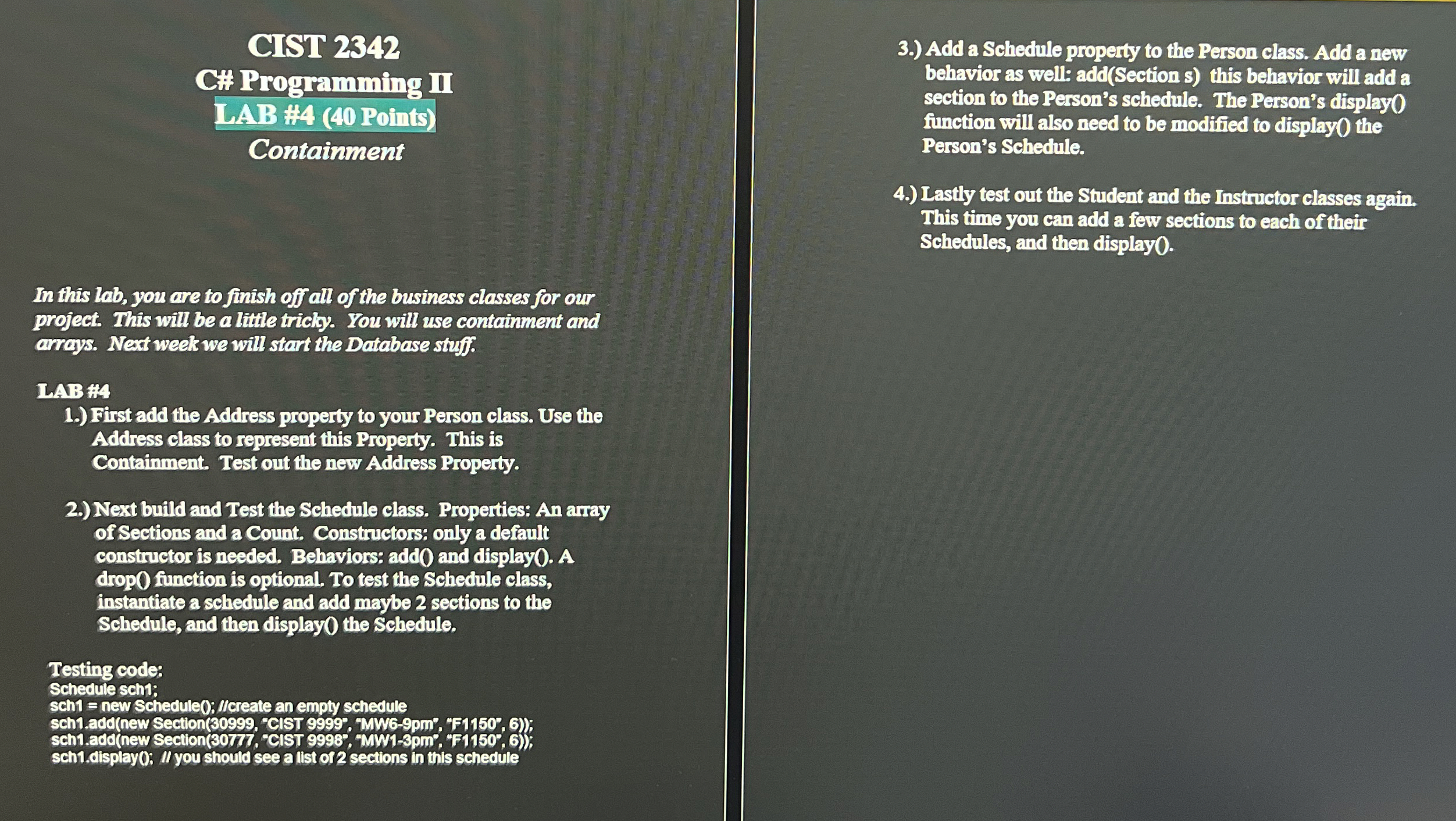 3 . ) Add a Schedule property to the Person