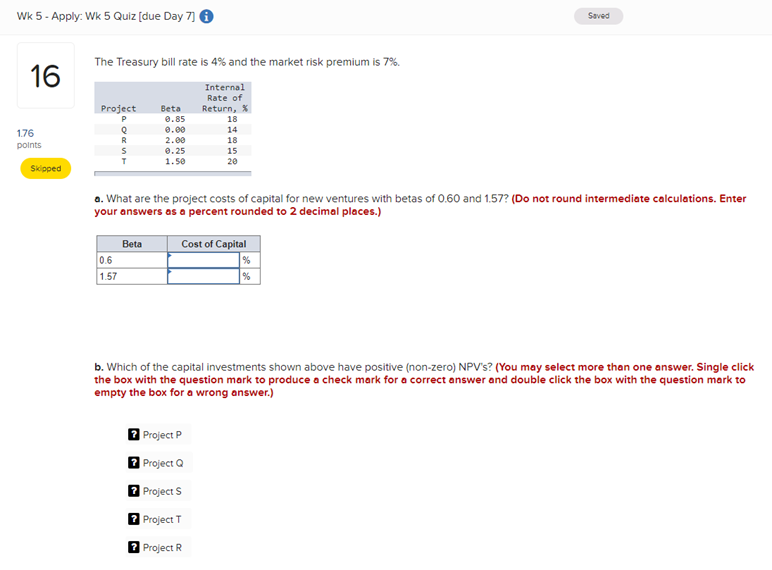 Wk 5 - Apply: Wk 5 Quiz [due Day 7] Saved The