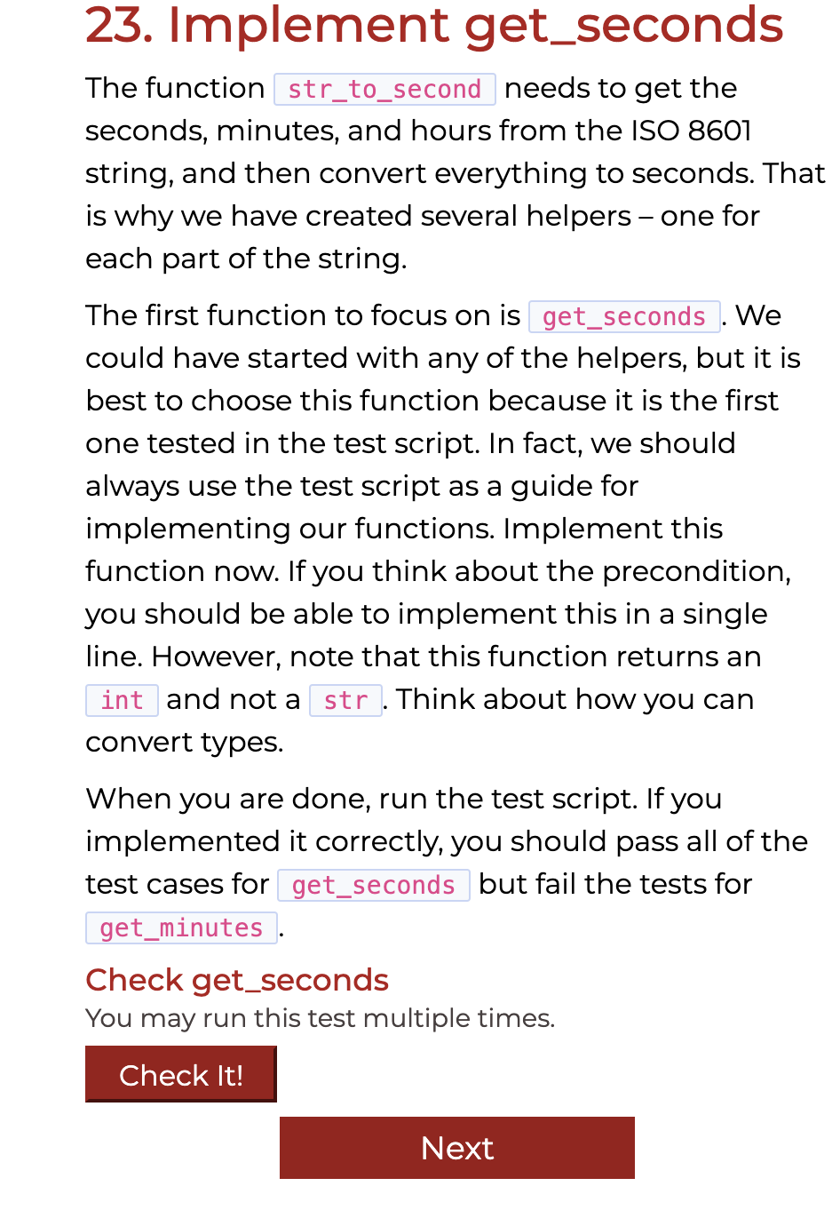 Implement get _ seconds The function needs to get