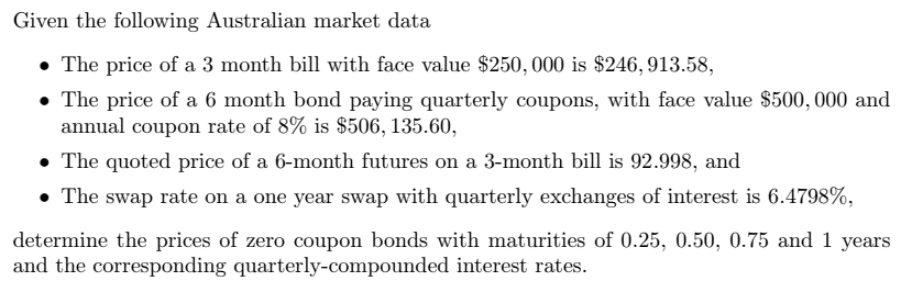 Given the following Australian market data a The