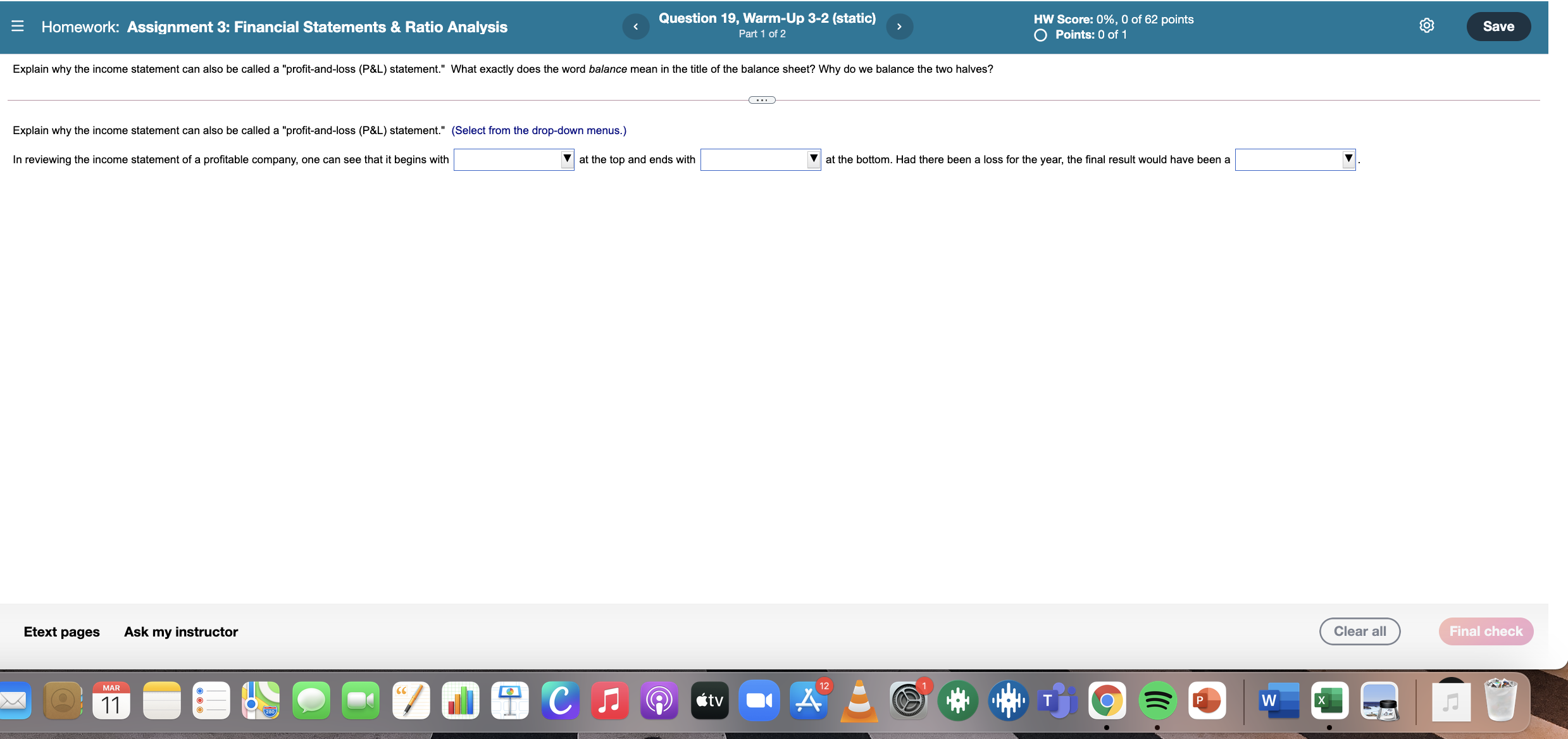Homework: Assignment 3: Financial Statements &