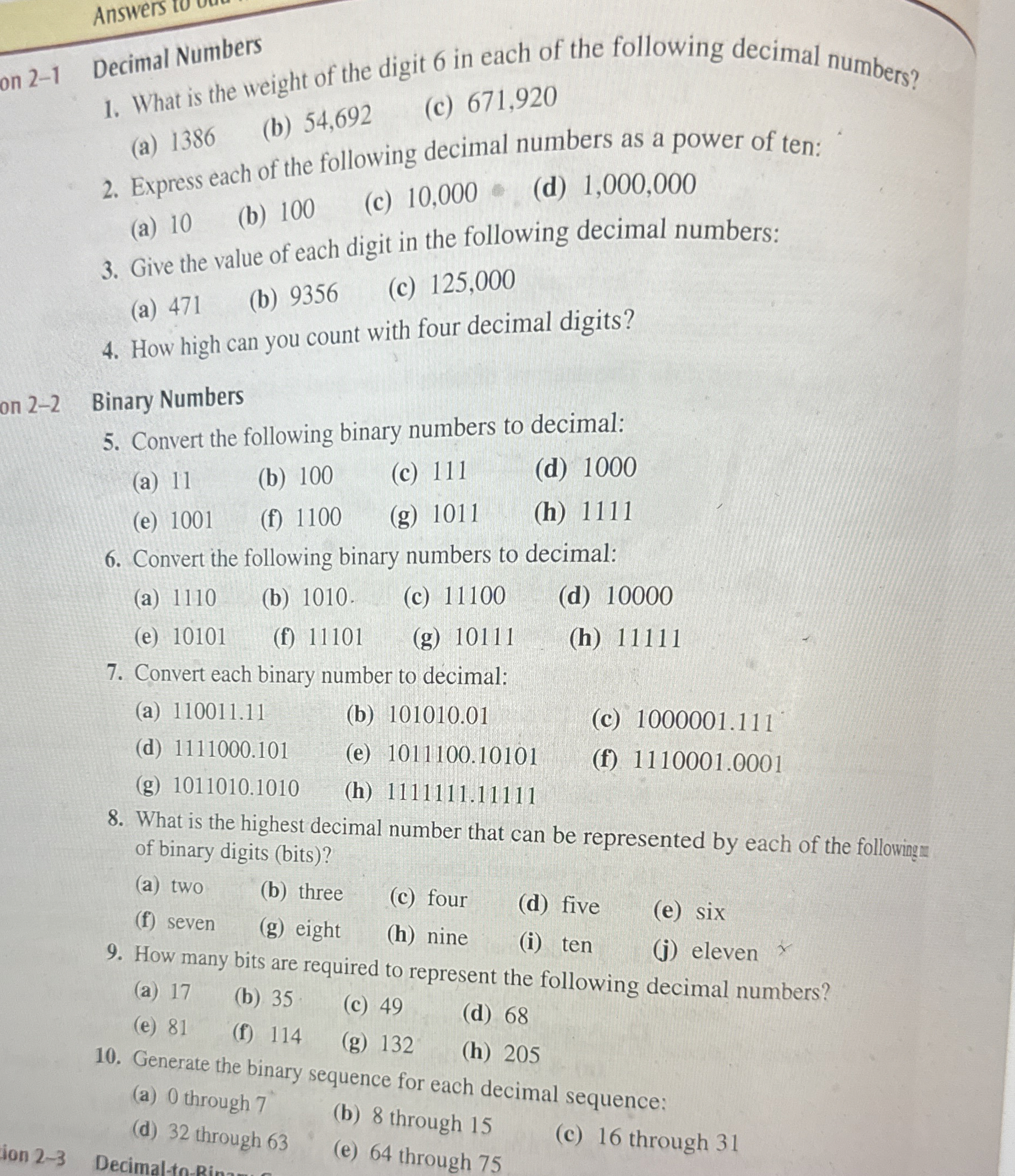 Answers Decimal Numbers What is the weight of the