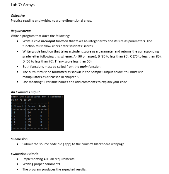 Lab 7 : Arrays Objective Practice reading and