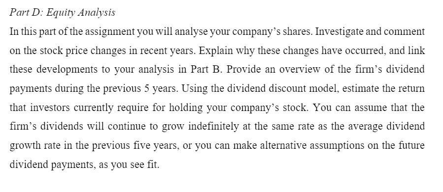 Part D: Equity Analysis In this part of the