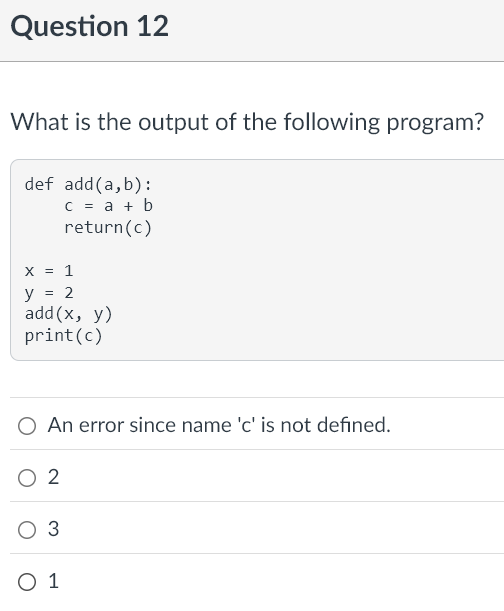 Question 1 2 What is the output of the following